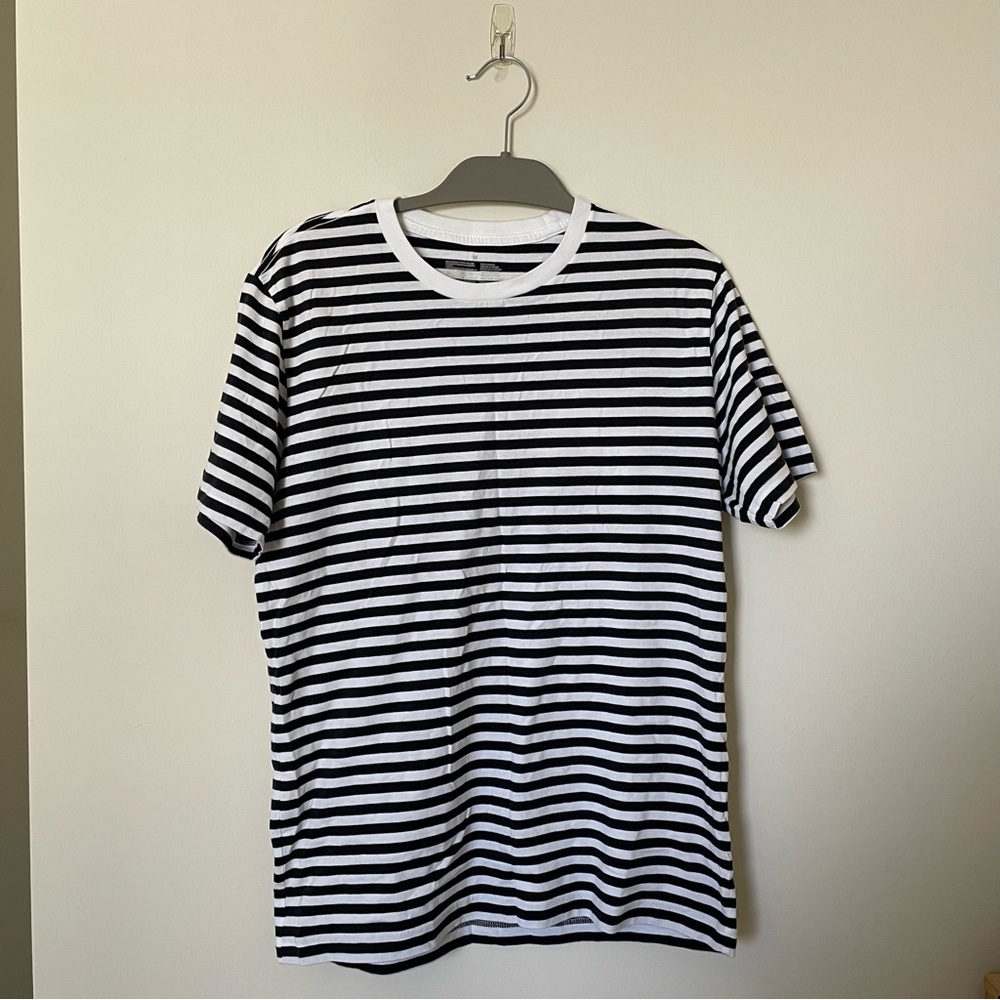 Muji Navy and White Stripe Short Sleeve Tee - Size M